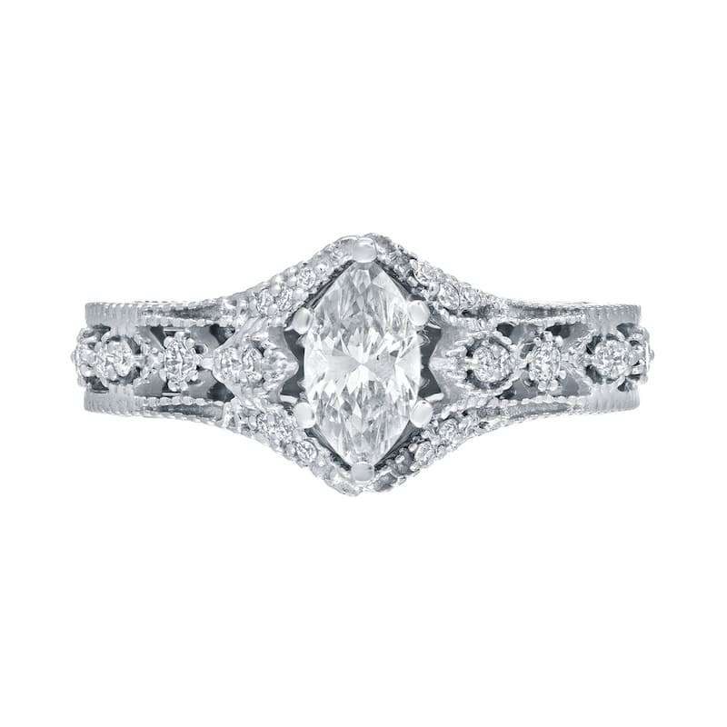 Auriya 14k Gold 4/5ctw Vintage Antique Marquise Diamond Engagement Ring