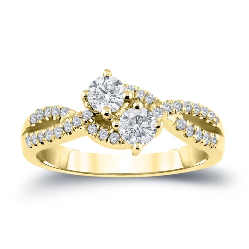 Auriya Modern 3/4ctw Round 2-Stone Diamond Engagement Ring 14K Gold