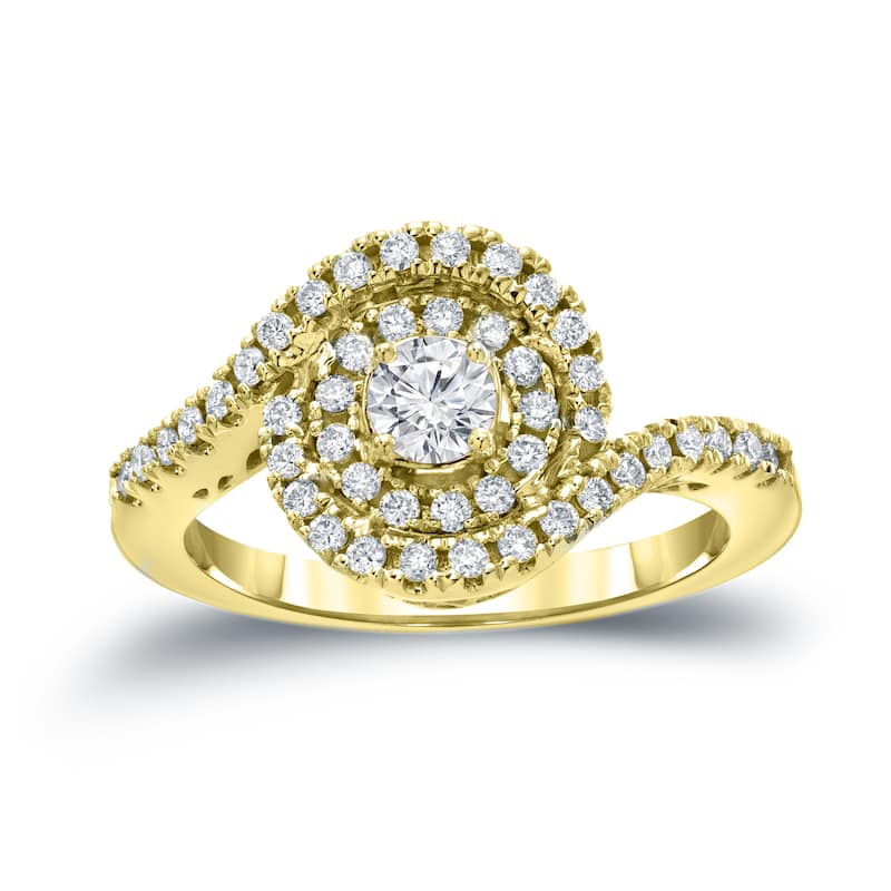 14k Gold Round 4/5ct TDW Round Diamond Swirl Engagement Ring by Auriya