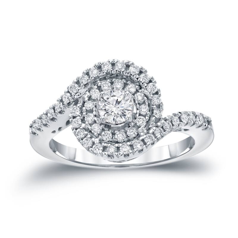 14k Gold Round 4/5ct TDW Round Diamond Swirl Engagement Ring by Auriya
