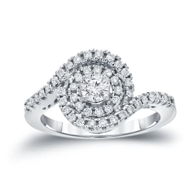 14k Gold Round 4/5ct TDW Round Diamond Swirl Engagement Ring by Auriya
