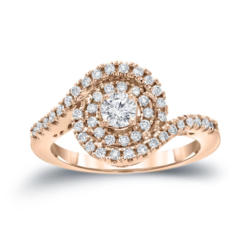 14k Gold Round 4/5ct TDW Round Diamond Swirl Engagement Ring by Auriya