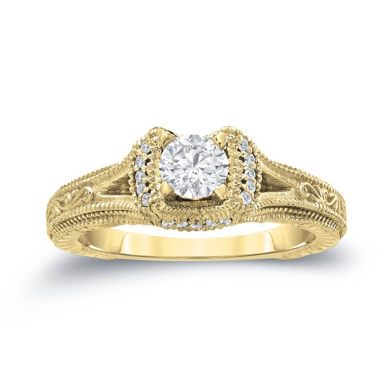 14k Gold Round 1/2ct TDW Round Diamond Engagement Ring by Auriya (H-I, I1-I2)