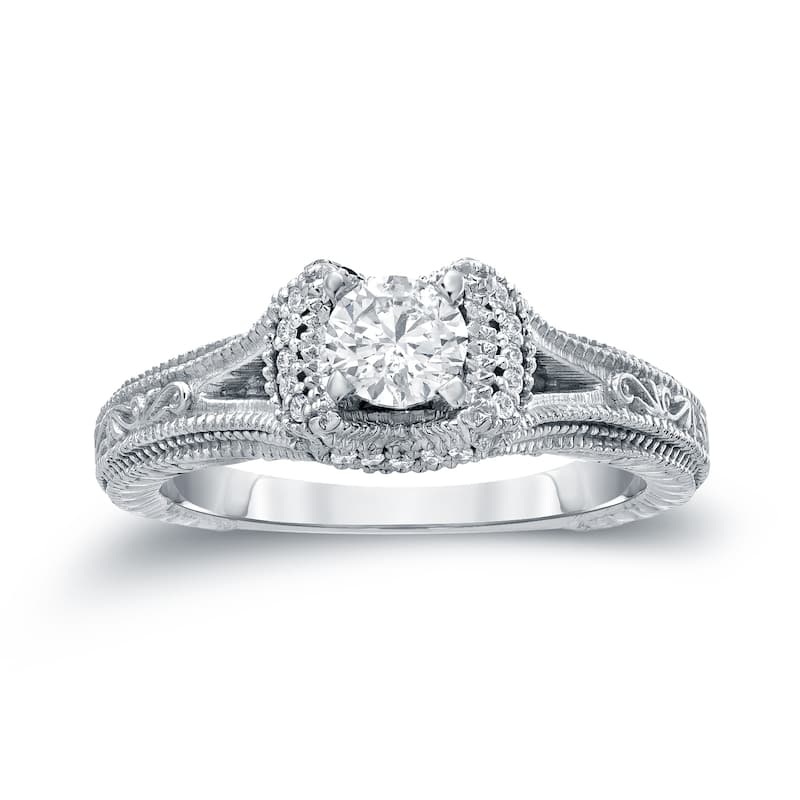 14k Gold Round 1/2ct TDW Round Diamond Engagement Ring by Auriya (H-I, I1-I2)