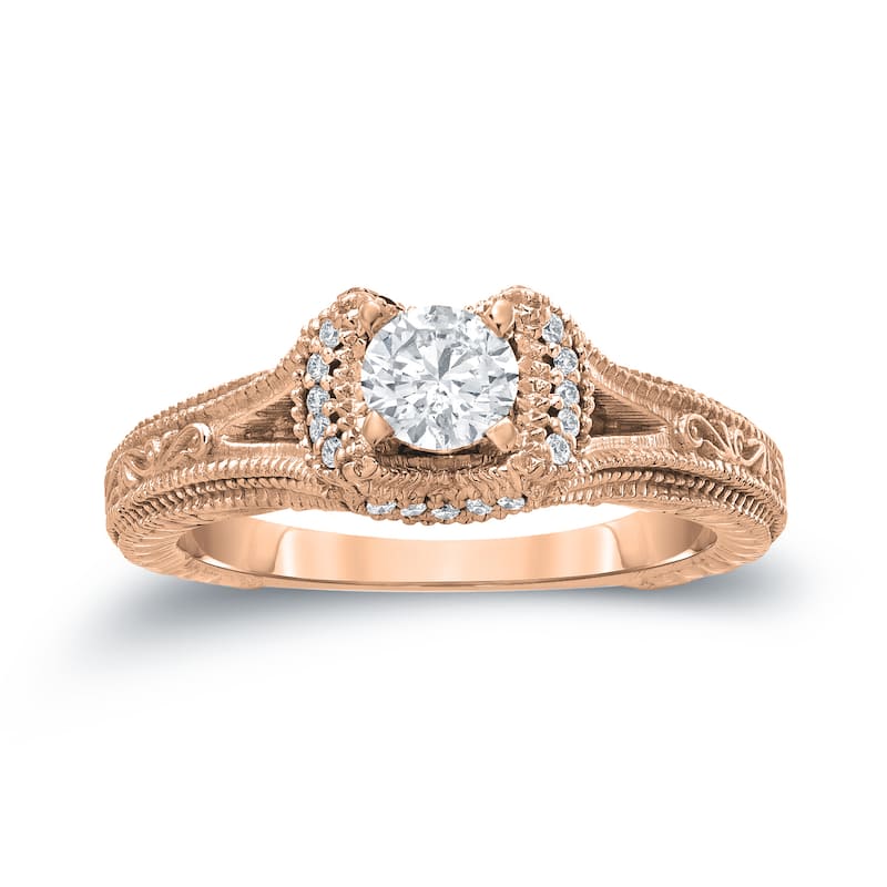 14k Gold Round 1/2ct TDW Round Diamond Engagement Ring by Auriya (H-I, I1-I2)