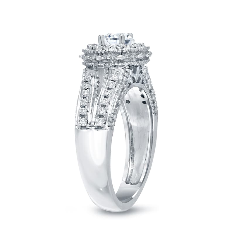 Auriya Vintage 3/4ctw Split Shank Halo Diamond Engagement Ring 14k Gold