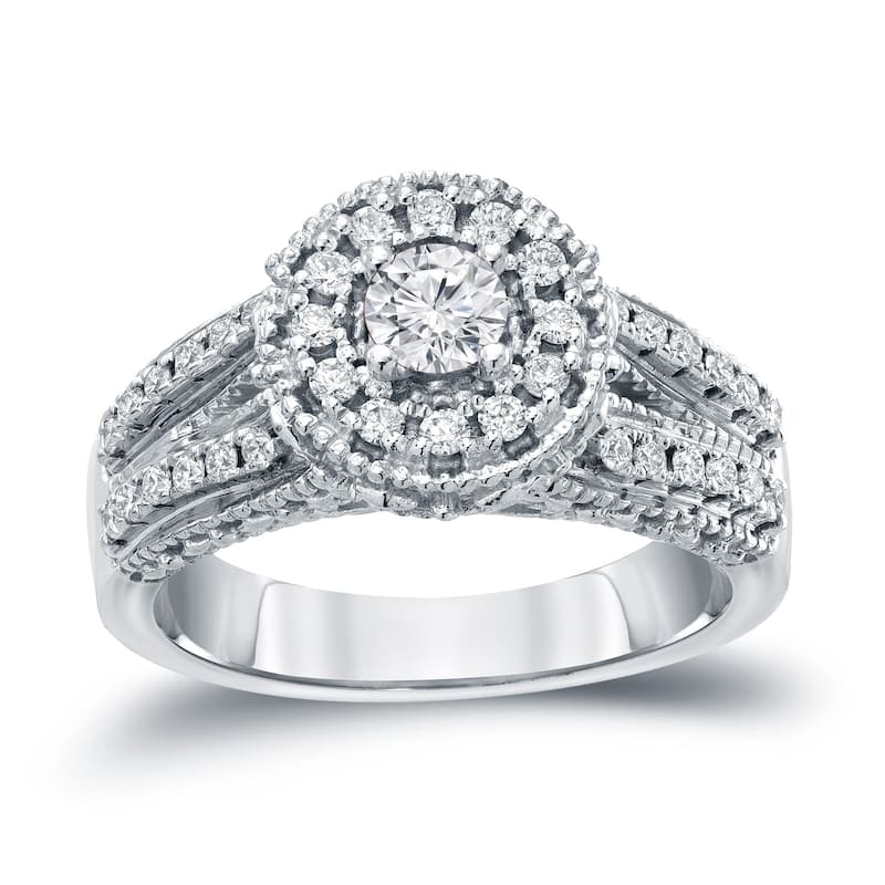 Auriya Vintage 3/4ctw Split Shank Halo Diamond Engagement Ring 14k Gold