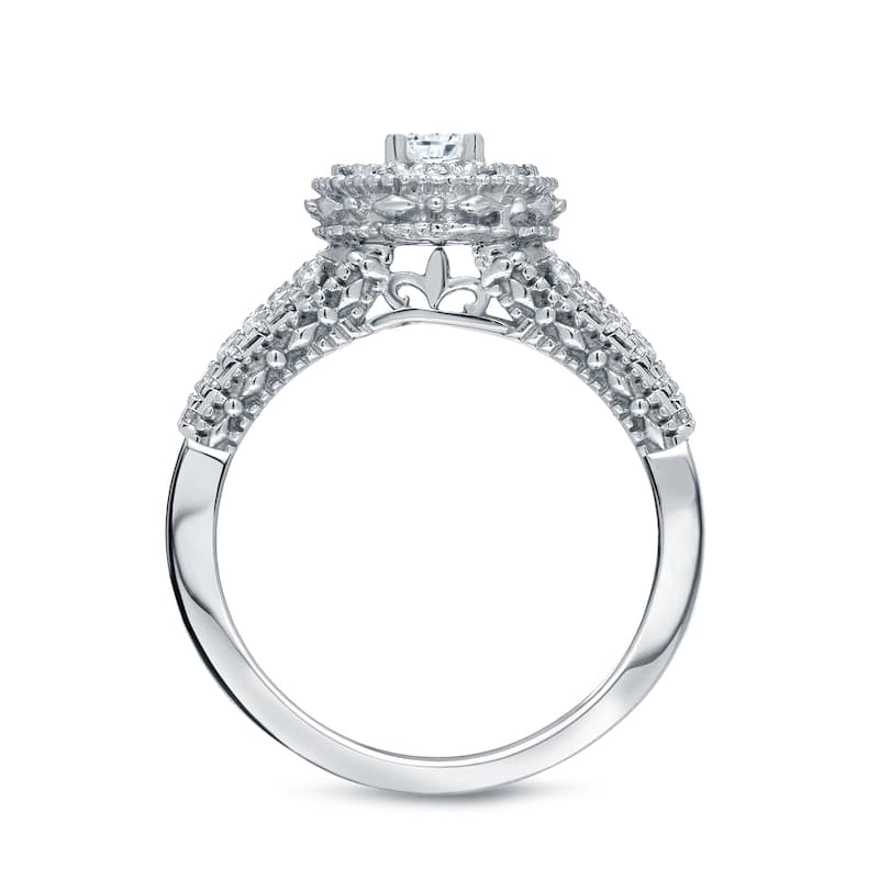 Auriya Vintage 3/4ctw Split Shank Halo Diamond Engagement Ring 14k Gold