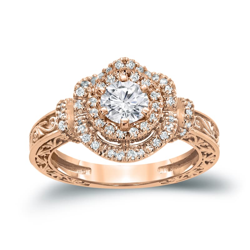 Auriya Vintage 1ctw Double Halo Diamond Engagement Ring 14k Gold (H-I, I1-I2)