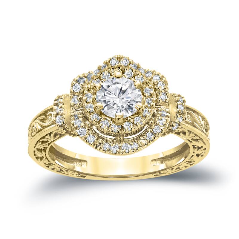 Auriya Vintage 1ctw Double Halo Diamond Engagement Ring 14k Gold (H-I, I1-I2)