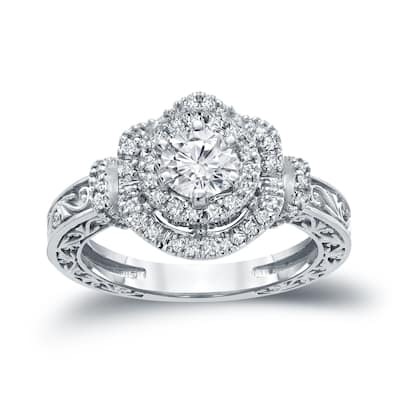 Auriya Vintage 1ctw Double Halo Diamond Engagement Ring 14k Gold (H-I, I1-I2)