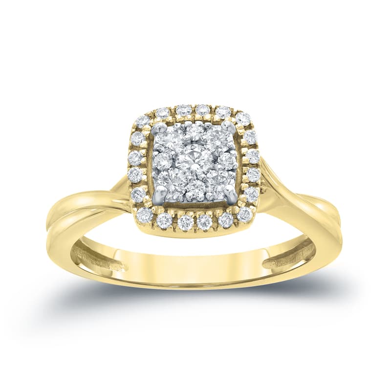 14k Gold 2/5ct TDW Diamond Cluster Engagement Ring by Auriya (H-I, I1-I2) - 4 - Yellow