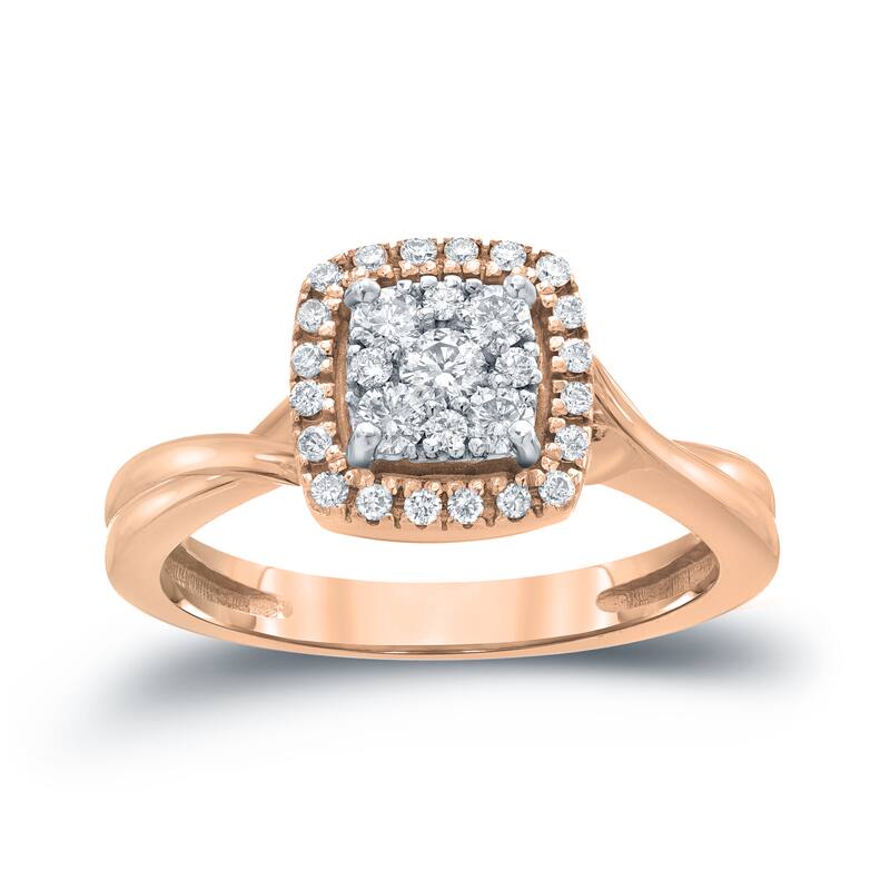 14k Gold 2/5ct TDW Diamond Cluster Engagement Ring by Auriya (H-I, I1-I2) - 4 - Rose