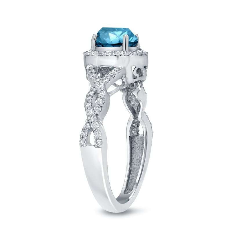 14k Gold 1 3/8ct TDW Blue Round Diamond Halo Engagement Ring by Auriya
