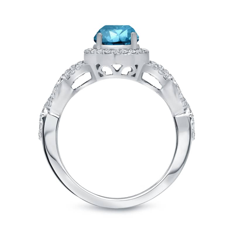 14k Gold 1 3/8ct TDW Blue Round Diamond Halo Engagement Ring by Auriya