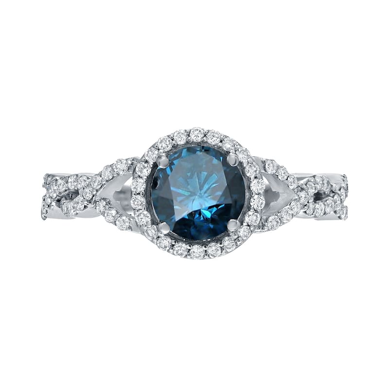 14k Gold 1 3/8ct TDW Blue Round Diamond Halo Engagement Ring by Auriya