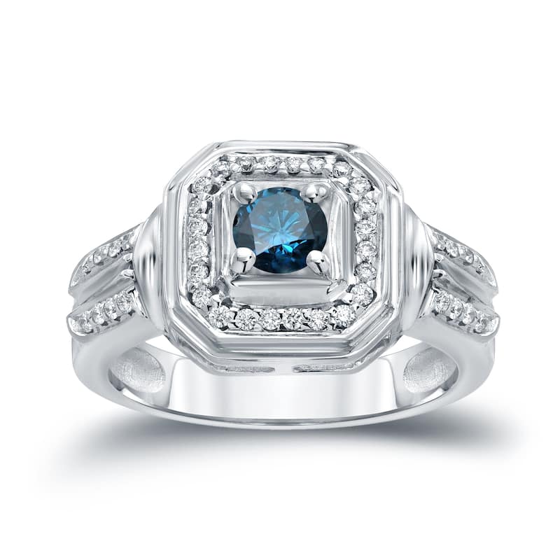 14k Gold 2/5ct TDW Blue Round Diamond Engagement Ring by Auriya (H-I, I1-I2)