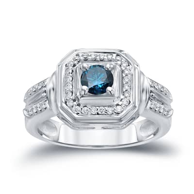 14k Gold 2/5ct TDW Blue Round Diamond Engagement Ring by Auriya (H-I, I1-I2)
