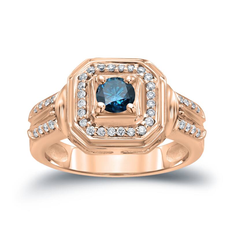 14k Gold 2/5ct TDW Blue Round Diamond Engagement Ring by Auriya (H-I, I1-I2)