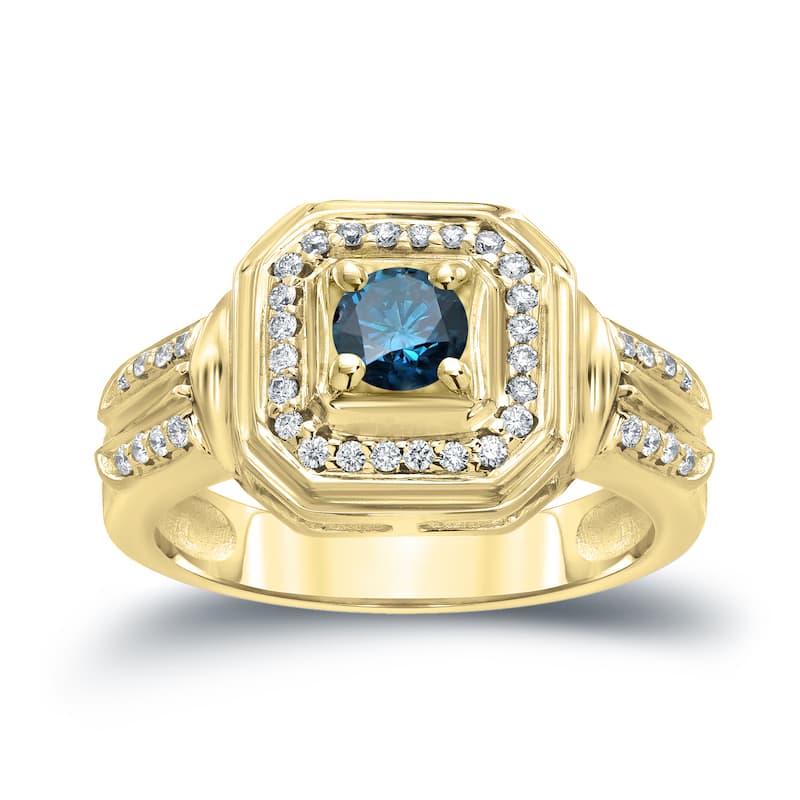 14k Gold 2/5ct TDW Blue Round Diamond Engagement Ring by Auriya (H-I, I1-I2)