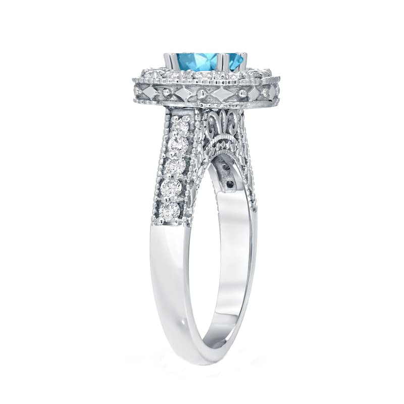 Auriya Ornate 1 1/2ctw Halo Blue Diamond Engagement Ring 14k Gold