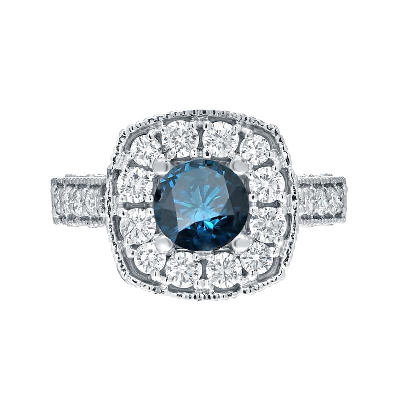 Auriya Ornate 1 1/2ctw Halo Blue Diamond Engagement Ring 14k Gold