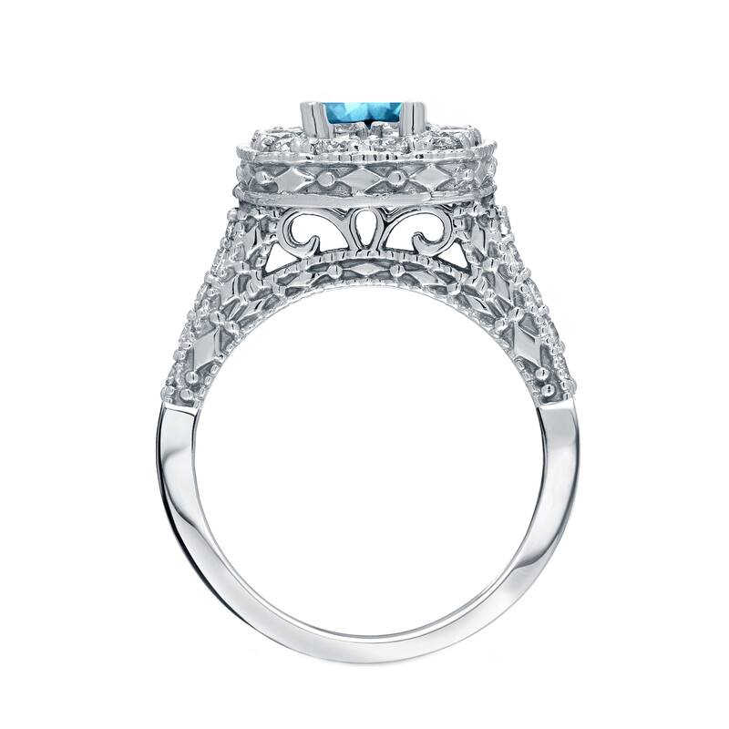 Auriya Ornate 1 1/2ctw Halo Blue Diamond Engagement Ring 14k Gold