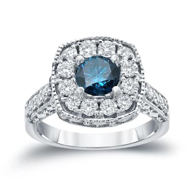 Auriya Ornate 1 1/2ctw Halo Blue Diamond Engagement Ring 14k Gold