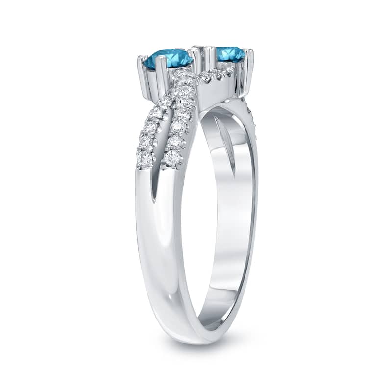 Auriya 14k Gold 3/4ct TDW 2-Stone Blue Diamond Engagement Ring ( H-I I1-I2)