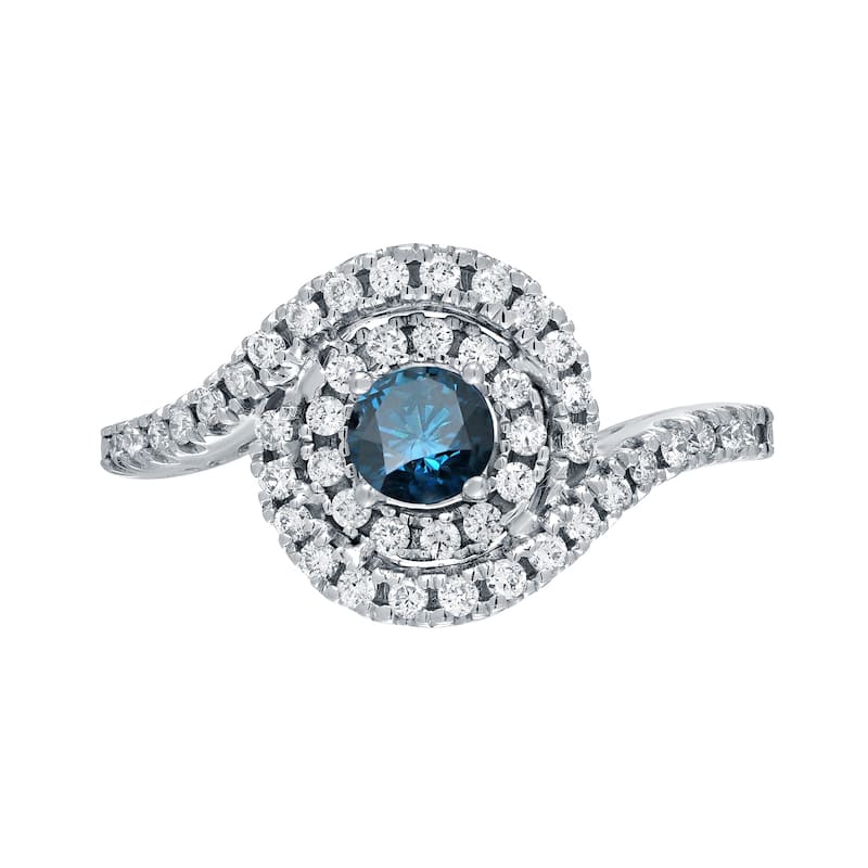 14k Gold Round 4/5ct TDW Blue Round Diamond Swirl Engagement Ring by Auriya