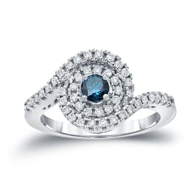 14k Gold Round 4/5ct TDW Blue Round Diamond Swirl Engagement Ring by Auriya