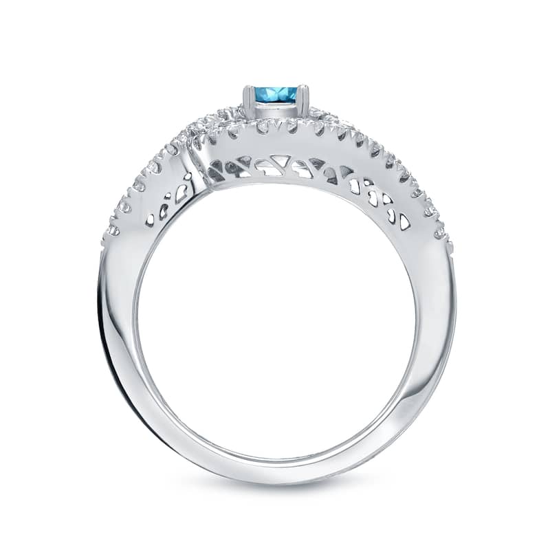 14k Gold Round 4/5ct TDW Blue Round Diamond Swirl Engagement Ring by Auriya