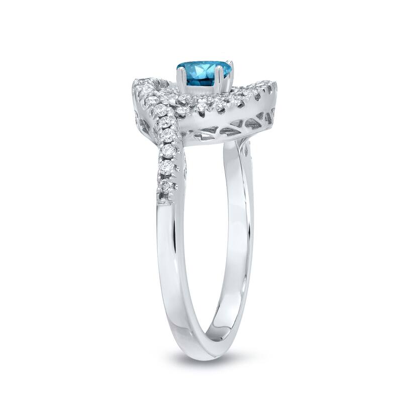 14k Gold Round 4/5ct TDW Blue Round Diamond Swirl Engagement Ring by Auriya