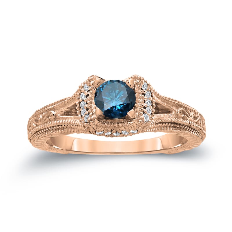 14k Gold Round 1/2ct TDW Blue Diamond Engagement Ring by Auriya (H-I, I1-I2)