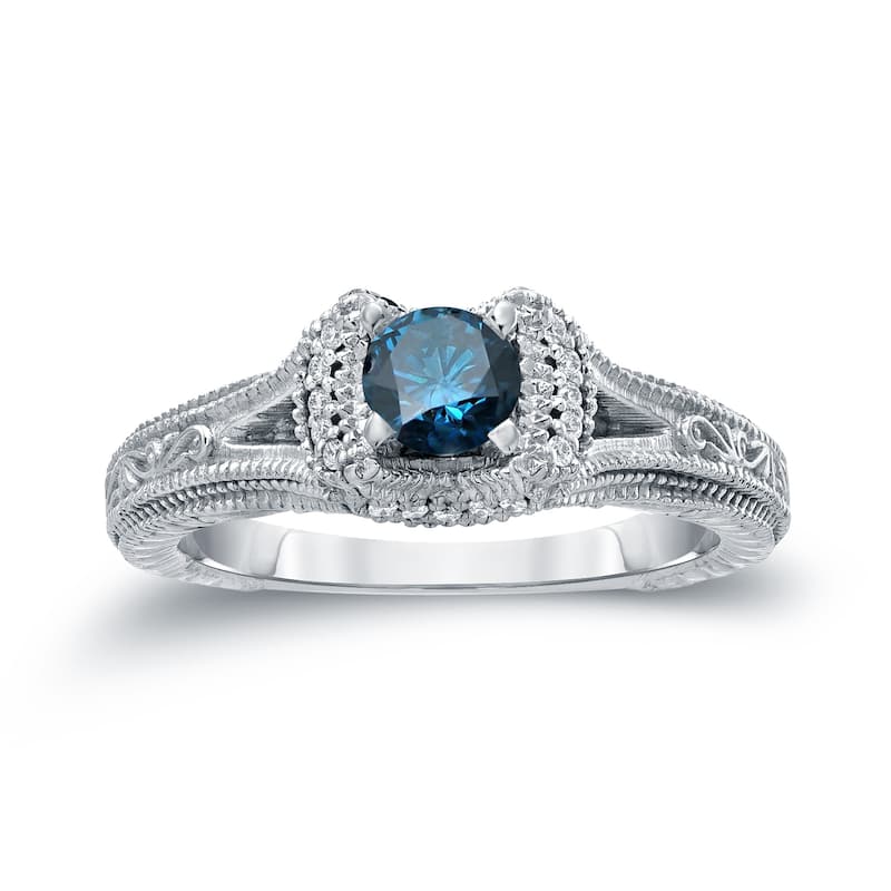14k Gold Round 1/2ct TDW Blue Diamond Engagement Ring by Auriya (H-I, I1-I2)