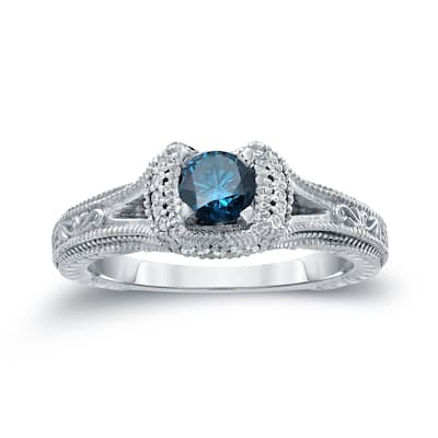 14k Gold Round 1/2ct TDW Blue Diamond Engagement Ring by Auriya (H-I, I1-I2)