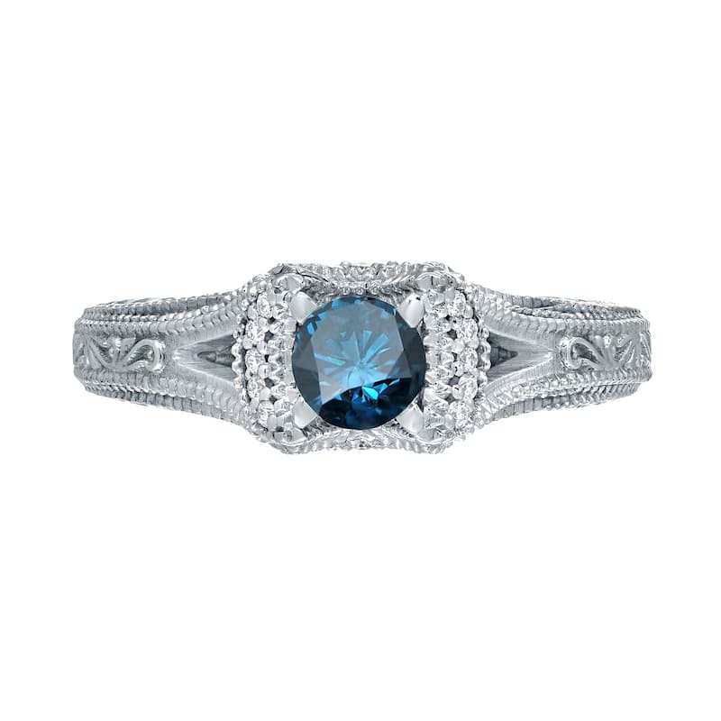 14k Gold Round 1/2ct TDW Blue Diamond Engagement Ring by Auriya (H-I, I1-I2)