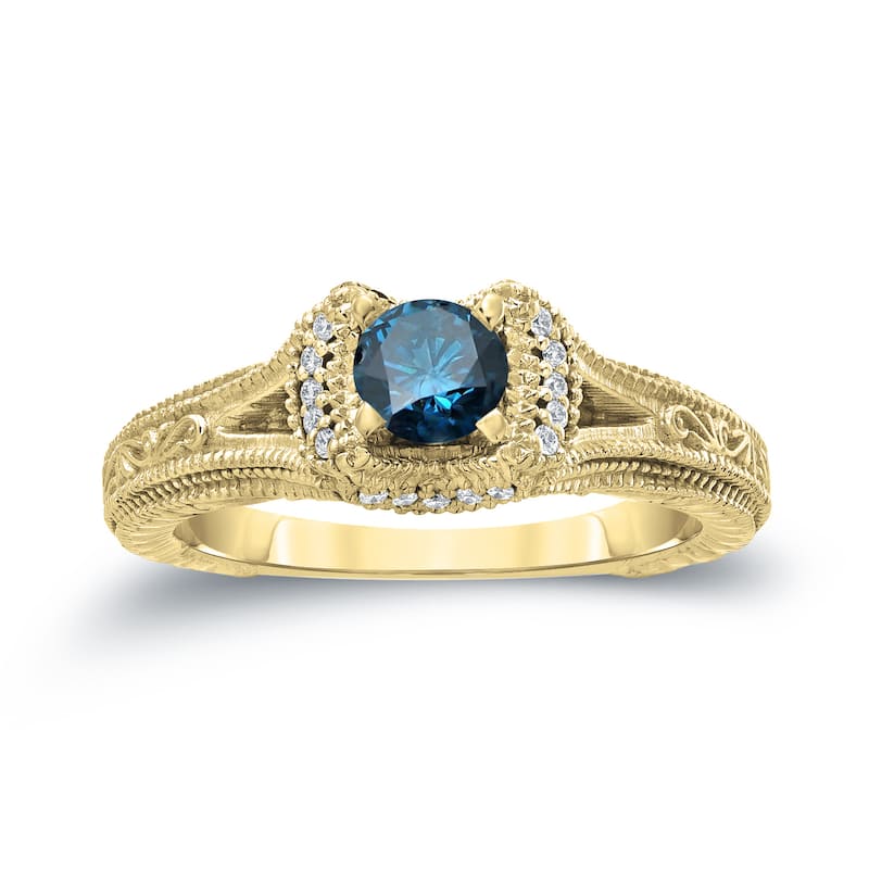 14k Gold Round 1/2ct TDW Blue Diamond Engagement Ring by Auriya (H-I, I1-I2)
