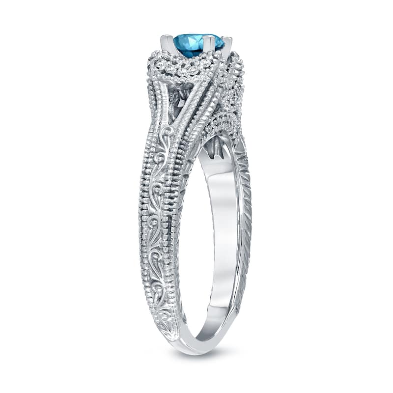 14k Gold Round 1/2ct TDW Blue Diamond Engagement Ring by Auriya (H-I, I1-I2)