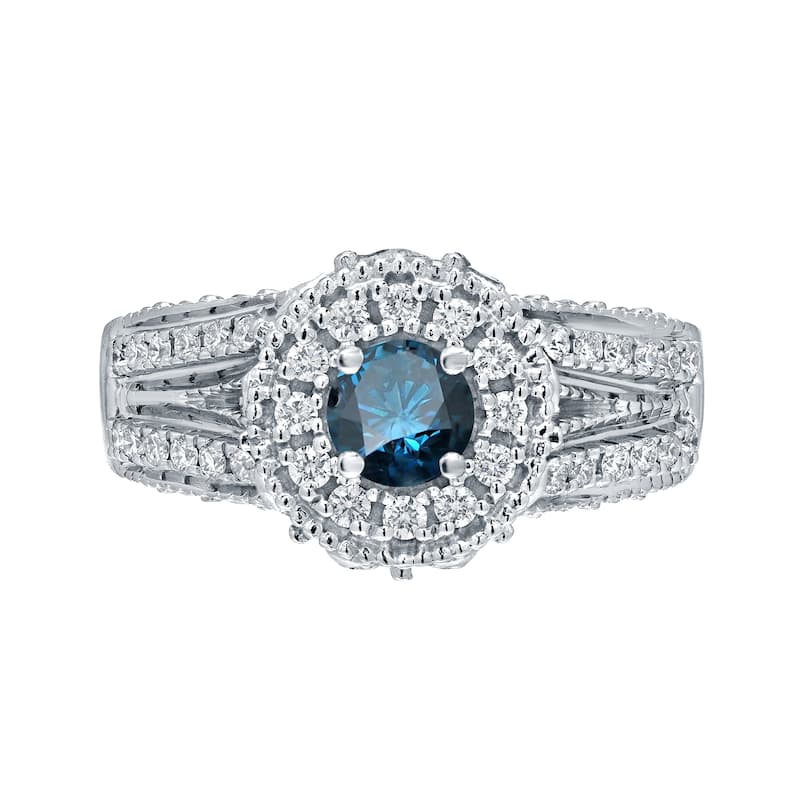 14k Gold Round 3/4ct TDW Blue Diamond with Halo Engagement Ring by Auriya