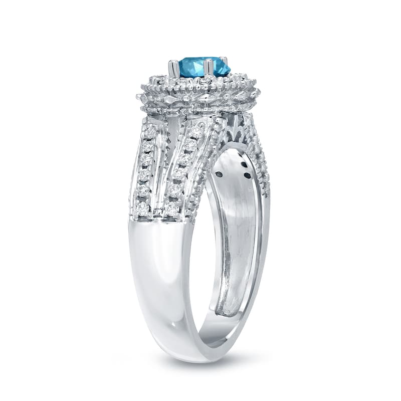 14k Gold Round 3/4ct TDW Blue Diamond with Halo Engagement Ring by Auriya