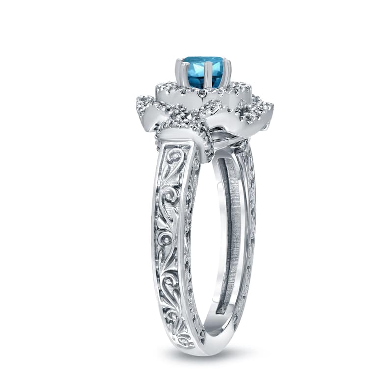 14k Gold Round 1ct TDW Blue Diamond Engagement Ring by Auriya (H-I, I1-I2)