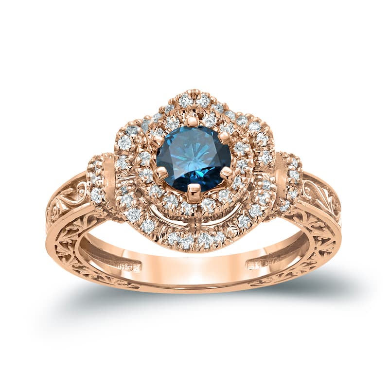 14k Gold Round 1ct TDW Blue Diamond Engagement Ring by Auriya (H-I, I1-I2)