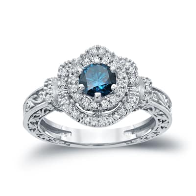 14k Gold Round 1ct TDW Blue Diamond Engagement Ring by Auriya (H-I, I1-I2)