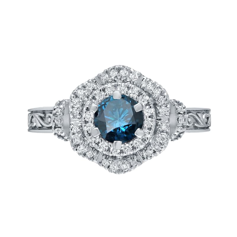 14k Gold Round 1ct TDW Blue Diamond Engagement Ring by Auriya (H-I, I1-I2)