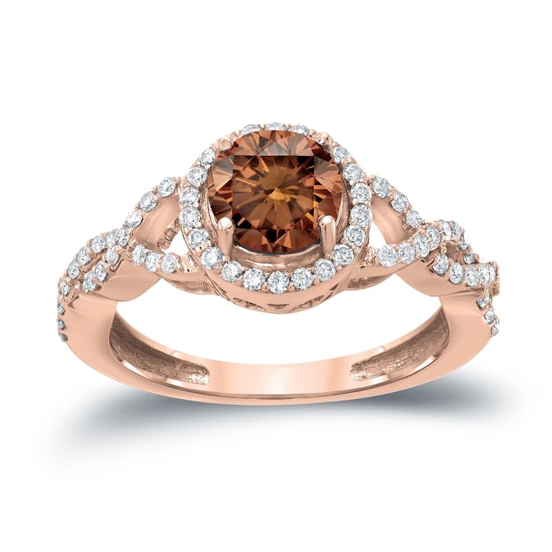 Auriya 1 3/8ctw Twisted Split Shank Halo Brown Diamond Engagement Ring 14kt Gold