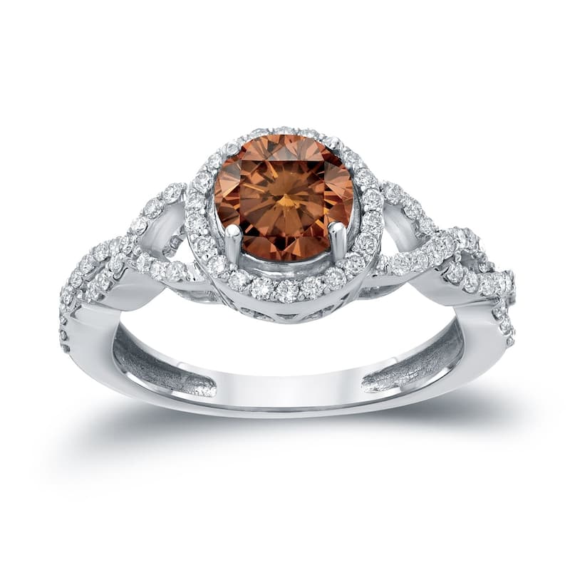 Auriya 1 3/8ctw Twisted Split Shank Halo Brown Diamond Engagement Ring 14kt Gold