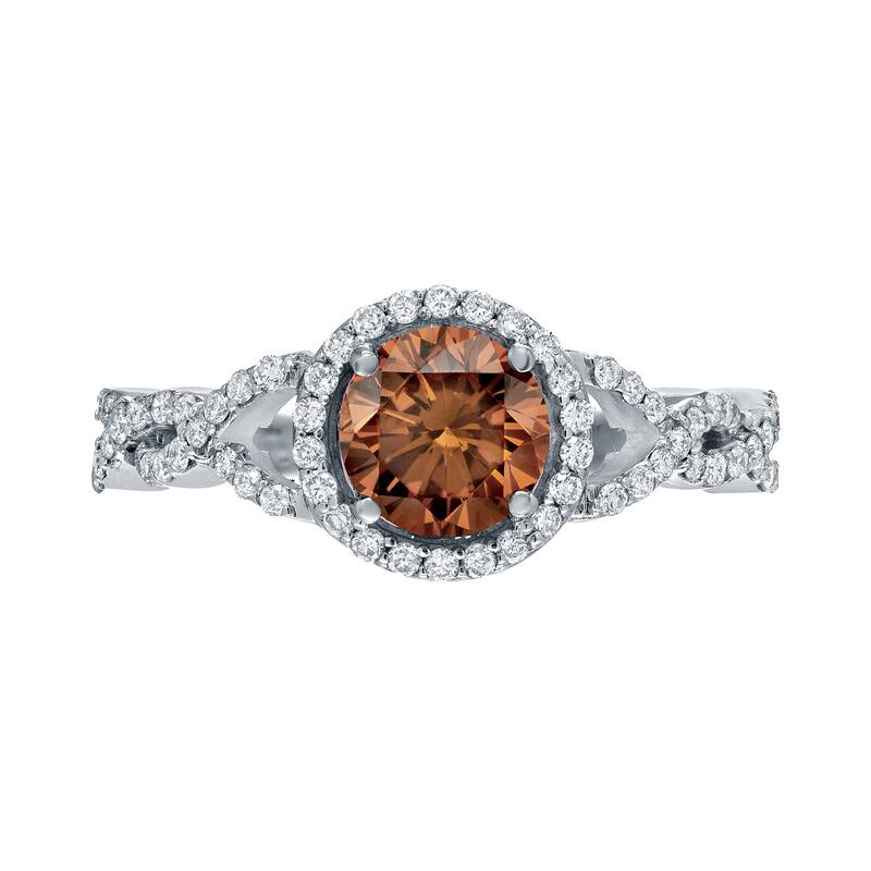 Auriya 1 3/8ctw Twisted Split Shank Halo Brown Diamond Engagement Ring 14kt Gold