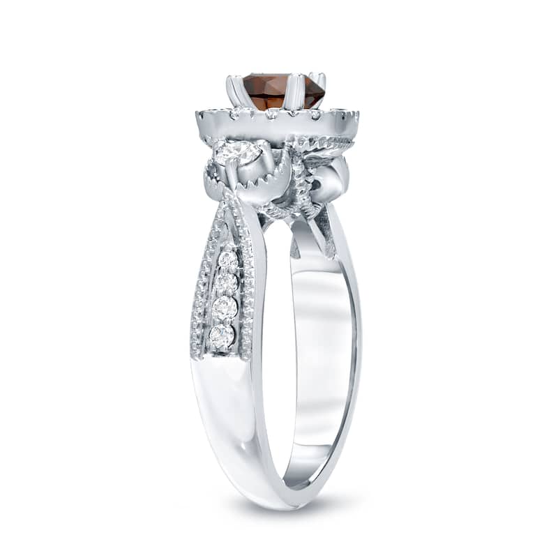 Auriya 1ctw 3-Stone Halo Brown Diamond Engagement Ring 14k Gold (H-I, I1-I2)