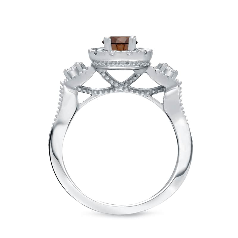 Auriya 1ctw 3-Stone Halo Brown Diamond Engagement Ring 14k Gold (H-I, I1-I2)